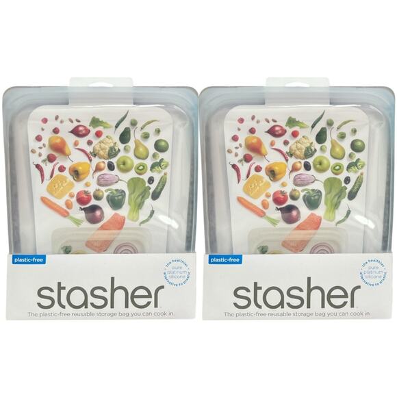 2-Piece Stasher Clear Reusable Food Storage Bags, 8.5"x"10.25x"1.5" - Picture 1 of 7